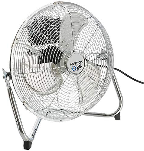 Arebos Bodenventilator Ø30 cm | Windmaschine Retro Stil | Ventilator | 3 Geschwindigkeitsstufen | hoher Luftdurchsatz | 100° einstellbarer Neigungswinkel | Chrom