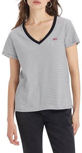 Levi's Damen Perfect V-Neck T-Shirt,Annalise Stripe Cloud Dancer,L