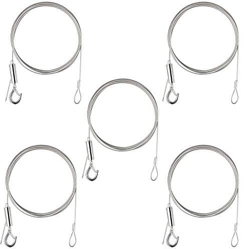 5 pezzi Cavo di Sospensione in Acciaio Inossidabile 1,5 mm x 2 m Regolabile con Anello e Gancio Corda ad Alta Resistenza per Appendere la Cornice Foto di Abbigliamento Stand 30 Kg