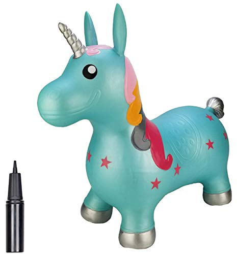 BOUNCEZIEZ Inflatable Animal Bouncy Ride On Hopper (Pump Included) (Blue Unicorn)