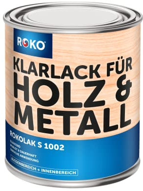 ROKO Klarlack für Holz und Metall - Glänzend - Farbloser Schutzanstrich als Finishschicht oder alleiniger Anstrich - 3 Liter