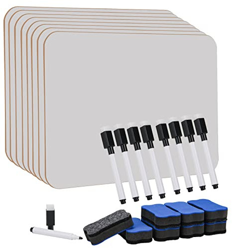 Hisredsun 8 Stück whiteboard klein, Mini Whiteboard a4, abwischbare tafel mit 8 Stiften und 8 Radiergummis, kleines whiteboard für Klassenzimmer, Zuhause und Büro
