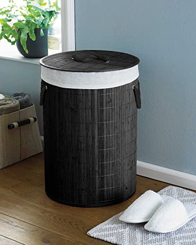 COUNTRY CLUB Folding Bamboo Laundry Hamper Basket Storage Bin Dirty Clothes Washing Bag (Charcoal)