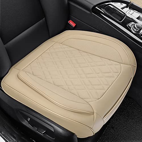 EifBrisa Car Seat Cover Front PU Leather Seat Covers, 2Pcs Universal Bottom Seat Covers for Cars, Anti-Slip, Storage Bags,Full Wrapping Edge Fits 95% of Vehicles(1 Pair, Beige)