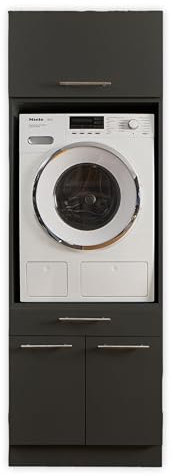 LAUNDREEZY Waschmaschinenschrank mit Schrankaufsatz, Anthrazit - Waschmaschinen-Überbauschrank TÜV-zertifiziert mit viel Stauraum - 67,5 x 200 x 67,5 cm (B/H/T)