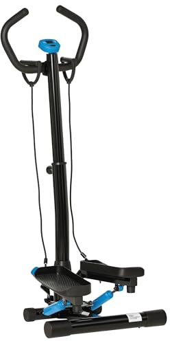 HOMCOM Máquina de Step Stepper Fitness con Manillar Altura Ajustable Pantalla LCD Cintas y Pedales Antideslizantes Equipo de Ejercicio para Gimnasio en Casa 55x53x118-128 cm Negro