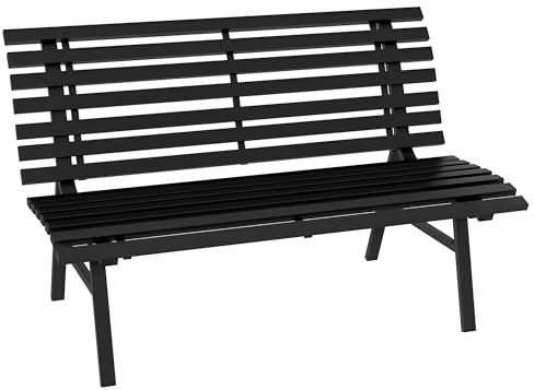 Outsunny Panchina da Esterno in Alluminio, Panchina da Giardino 2 Posti a Doghe, 123x67x79cm, Nero