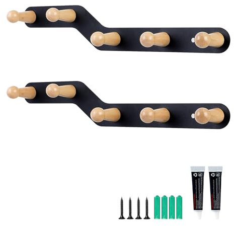 AIVORO Kleiderhaken Wand, 2 Stück Garderobenhaken mit 5 Haken, Kleiderhaken Metall, Hakenleiste Garderobe für Schlafzimmer Bad Küche Garderobe Garderobenleiste Wandgarderobe (Schwarz)