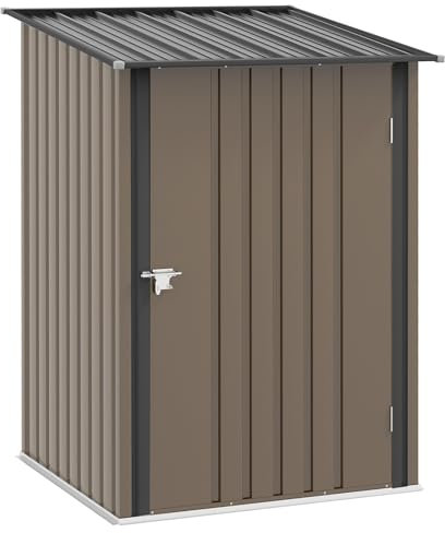 Outsunny 3.3ft x 3.4ft Lean to Garden Shed, Metal Outdoor Storage Shed with Single Lockable Door, Tool Storage Shed for Garden, Patio, Lawn, Brown
