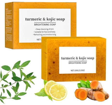 Natural Turmeric Soap, Kojic Acid & Turmeric Soap, Kojic Acid Lemon Soap Bar, Acne, Dark Spots, Hyperpigmentation & Smooth Skin, Brightening, Deep Cleansing, Refreshing, Moisturizing