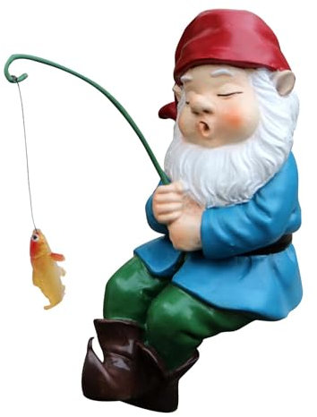Nain de jardin pêcheur - Statue de jardin - Nain de pêche - Nain de pêche amusant en résine - Décoration d'extérieur pour cour, pelouse, étang, piscine, rive de rivière, décoration pour étang ou eau