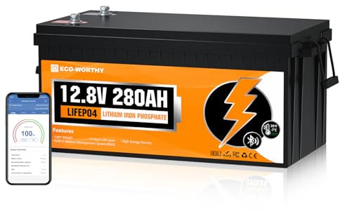 ECO-WORTHY LiFePO4 280Ah Bluetooth, Lithium Batterie 12V 280ah mit BMS Low Temperature Schutz und Max. 15000 Zyklens,3584Wh Autobatterie für Wohnmobil,Boot,Solarpanel