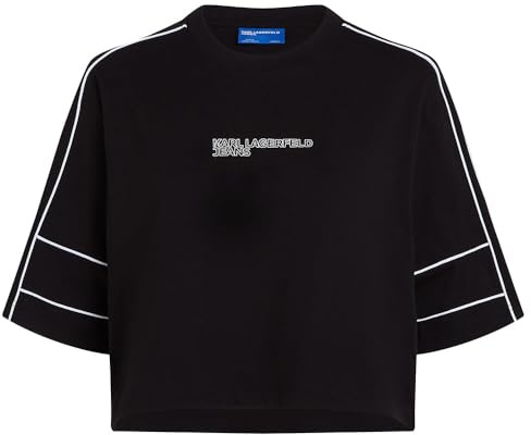 Karl Lagerfeld Jeans Mujer Relaxed Cropped Piping T-Shirt Black S