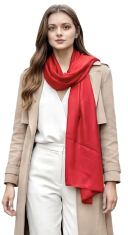 LA FERANI dam sidenscarf 100 % sidenhalsduk halsduk enfärgad vit svart 180 x 90 cm enfärgad för kostym formella tillfällen stola business style present för dig, röd, 180x90