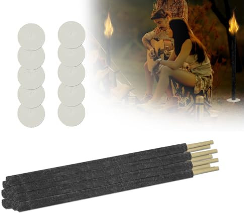 LZQ Torcia di cera per bambini, tempo di combustione, 100 minuti, con involucri in carta cerata antigoccia e manico lungo, torcia da giardino, torcia da giardino, lanterna per escursioni notturne,