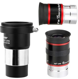 SVBONY 15mm Telescopes Eyepiece 68 Degree Ultra Wide Angle Bundle with Eyepiece 6mm 1.25 Inches Barlow Lens 2X with M42 Thread