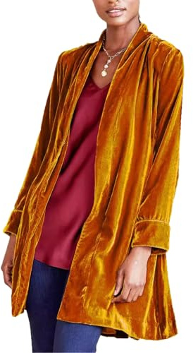 VIVICOLOR Giacca da donna lunga in velluto cardigan vintage con collo a scialle in velluto semplice trench