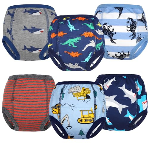 FLYISH DIRECT Culotte Enfant Apprentissage en 100% Coton, Culotte Apprentissage Propreté Garcon, Slip d’apprentissage Garcon Absorbant, Culotte d’apprentissage Lavable, 6 Paquets, Bleu, 3 Ans