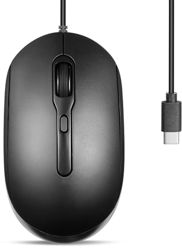 Perixx PERIMICE-222CB2 Ratón con Cable USB-C - Cable USB C fiable de 60 cm para portátil o Tableta - Clic silencioso - Negro