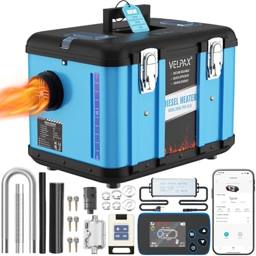 VELPAX 12V/24V/220V 8KW Diesel Air Heater, Toolbox Diesel Air Heater with 5L Fuel Tank, Portable All-in-one Truck Heater, Bluetooth APP Control for Car Truck Boat Bus cars trucks RV campers