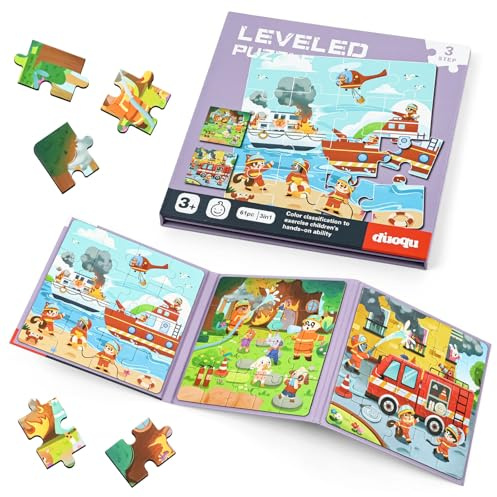 Aolso Puzzles Magnétiques pour Tout-Petits, Jouet Puzzle en Livres Pliants, Puzzles Magnétiques d'apprentissage, Cadeau Educatif pour Garçons et Filles 3 4 5 (Sauvetage Incendie)