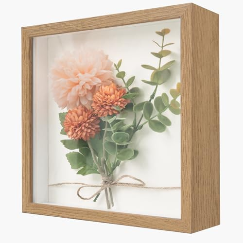 WISYOK 3D-bildram för fyllning 22 x 22 cm, 3D-objektram djup 3 cm, djup ram för vägg och skrivbord, skuggbox för foton, objekt, bröllopsbukett, gör-det-själv-konstverk (träfärg)