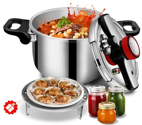Stainless Steel Pressure Cooker 12 quart Commercial Stove Top Pressure Cooker for canning, Compatible with Gas & Induction, Fast Cooking for large 12+ quart, stainless steel