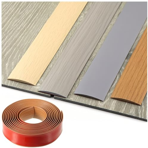 Perfil de Transición de PVC Autoadhesivo Impermeable y Antideslizante para Unir Juntas de Suelo, Transiciones de Moqueta a Baldosa, Tira de Umbral Multiusos(Gray Wood Grain,7.6cm*2.0m)