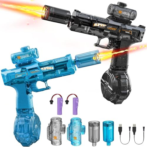 Pistola de agua eléctrica 2 piezas, pistola de agua eléctrica Splasher totalmente automática para niños y adultos, pistola de agua con energía acuática, pistola de agua 320 cc, capacidad de juguete de