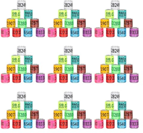 SMASOLO Bagues la Patte en Aluminium Colorées pour Pigeons et Volailles, 100 Pièces, Légères et Solide, Outil D’Identification Réutilisable, Adaptées aux Oiseaux Adultes Style Aléatoire