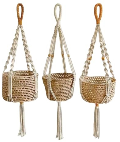 Handvävd växtslinga, inre grönska stöd, hängande blombehållare, hantverkare sladdgrytvagga, chic husaccent, mjuk fiber knuten design för uteplats lounge dekoration