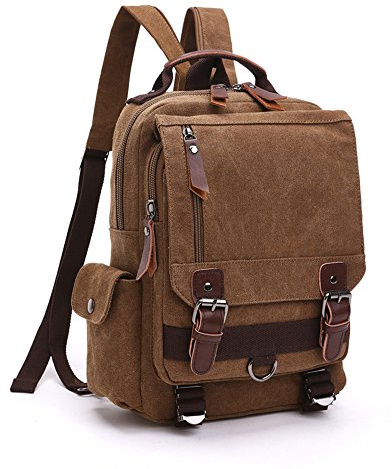LOSMILE Vintage Rucksack Herren Damen Backpack canvas Daypacks Rucksäcke herrentasche segeltuchtasche Messenger Bag für Arbeit und Schule. (Kaffee)