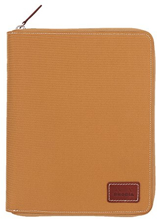 RHODIA cf16roca Notepad, Round Zip Case, No. 16 (A5), Camel (Block Rodia No. 16, Black, 80 Sheets, 0.2 inch (5 mm) Grids)