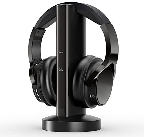 Casque TV sans Fil avec 2.4GHz RF Rechargeable Numérique émetteur Base, Casque sans Fil Hi-FI sur l'oreille avec Port RCA / 3,5 mm/Optique, pour Regarder la Télévision à la Maison