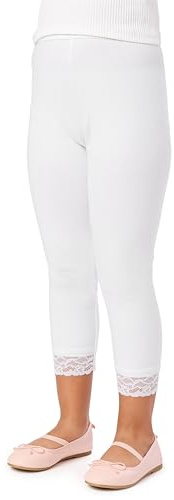 Merry Style Leggins 3/4 para Niña Mallas capri de algodón Pantalones piratas con Encaje para Niñas pantalón infantil MS10-228 (Blanco, 140 cm)