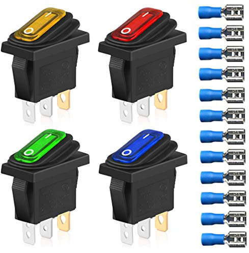 Gebildet 4pcs 12V-24VDC/20A KCD3 Interrupteur à Bascule étanche à Bascule avec Indicateur LED, Interrupteur à 3-Pin SPST on-Off Triangle pour Voiture Camion Moto Bateau (Connecteurs de Fil 12pcs)