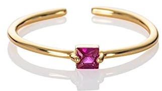Namana Anillo Rosa para Mujer y Niña Con Piedra de Circonita Cúbica, Simple Chapado en Oro Con Piedra Cuadrada Fucsia, Dorado para Adolescente
