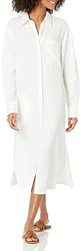 The Drop, abito longuette a camicia Fiona, da donna, in lino, modello morbido, Bianco, S