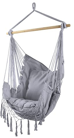 Rebecca Mobili Hängstol, Hängmatta Hängstol, Vadderad, Grå, Polycotton, Med kuddar, Inomhus utomhus - Mått: 140 x 100 cm - Art. RE6697