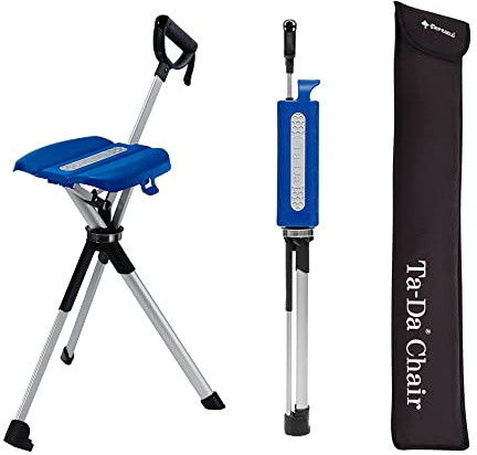 STEP2GOLD Ta-Da Chair Series 2- Portable Walking Stick, Cane with Seat, Foldable Chair, Hiking Stick, for Camping, Hiking, Lightweight Aluminum, Easy Carry, Anti-Slip (34.2/Blue)