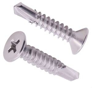 #6 x 1 Flat Head Self Drilling Screws, 410 Stainless Steel, Cross Recessed Countersunk Head Self Drilling Screws with Self Tapping, 100 PCS