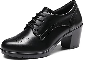 DREAM PAIRS Women's Oxford Heels Pointed Toe High Chunky Brogues Mary Jane Shoes,Size 5.5,Black-PU,SDOX2303W