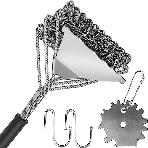 Grillbürste und Schaber Borstenfrei, Grillbürste für Outdoor Grill, BBQ Bürste für Grillreinigung, Haken und 3D Universalschaber enthalten