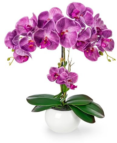 PASCH® Künstliche Orchideen in Hochglanz-Keramiktopf (40cm) | Kunstblumen Wie Echt | Kunstblume Orchidee