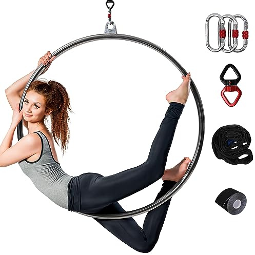 KROFEM Aerial Lyra Hoop Kit, 85CM, Professional Yoga Starter Set with Rigging Hardware Kit for Home, Exercise, Performance, 32mm Thickness