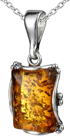 Amber Jewelry for Women - Sterling Silver Baltic Honey Rectangle Amber Pendant, Includes 925 Sterling Silver Chain - Sterling Silver Jewelry Collection, made in Poland
