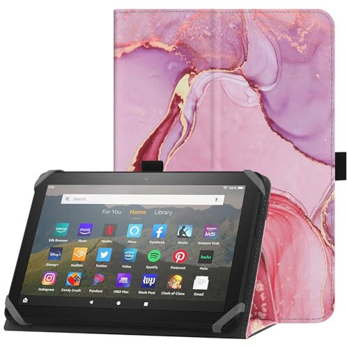 HoYiXi Universelle Hülle für 7-8 Zoll Tablette Fire HD 8 2020/2022 & Fire HD 8 Plus 2020/2022 mit Ständer Folio und Handschlaufe Schutzhülle für 7-8 Samsung Lenovo Android Tablette - Rosa Marmor