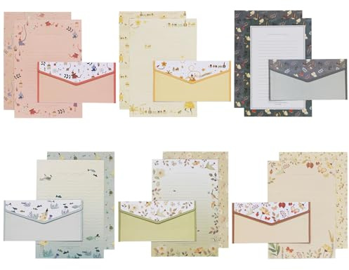 Papier à Lettres avec Enveloppes Set A5, 54 Pièce 6 Style Floral Animal Ensemble Enveloppe Papier à Lettre, 36 Papier à Lettres Motif et 18 Enveloppes pour Invitations, Cadeaux, Maison, l'école