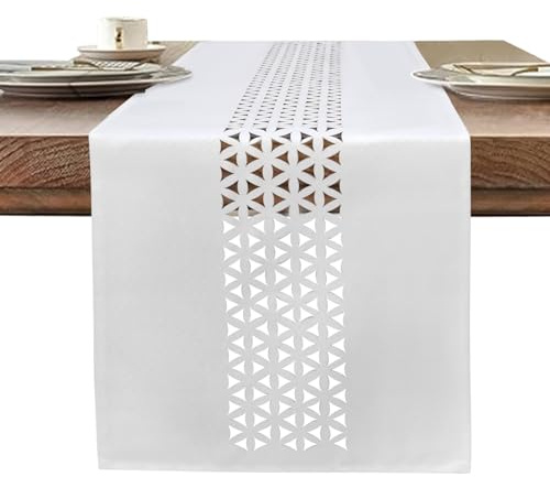 BAZIOE Lino Camino de Mesa Blanco 183 x 35 cm Moderno Camino de Mesa Aspecto de Lino y Lavable para decoración de Mesa de Comedor, Restaurante, Fiesta de Navidad.