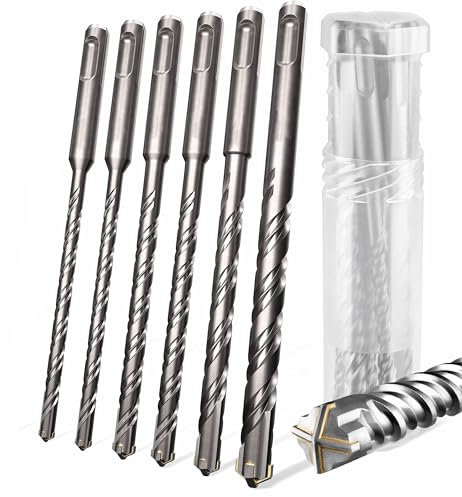 Steinbohrer Set (6,8,10,12,14,16) x150mm, Hammerbohrer für Beton mit 4 Schneiden, Ideal zum Bohren in Beton/Naturstein/Mauerwerk, Drill Kompatibel mit Bohrhammer.
